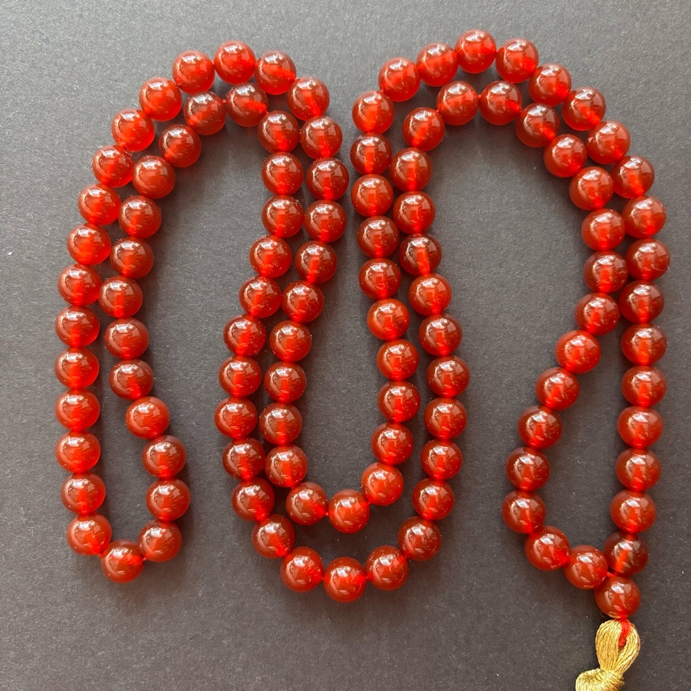 AAA Carnelian Mala Necklace Gold Tassel | 34 IN | 8MM Beads - Picture 3 of 8